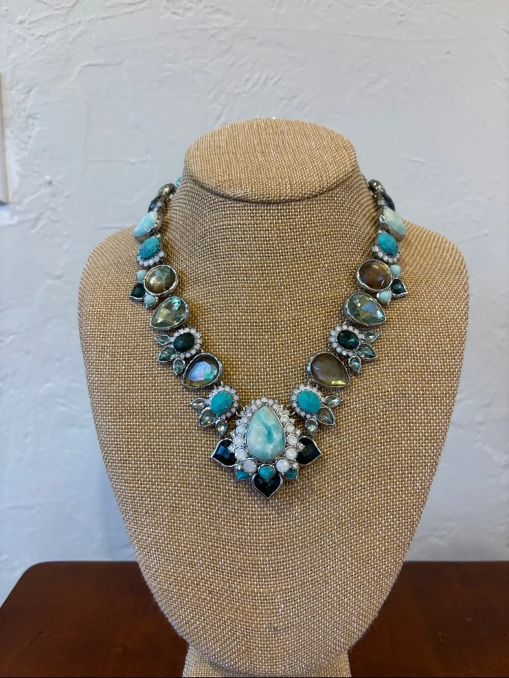 Chloe + Isabel Peacock Plumes Turquoise & Crystal Collar Necklace & Bracelet Set